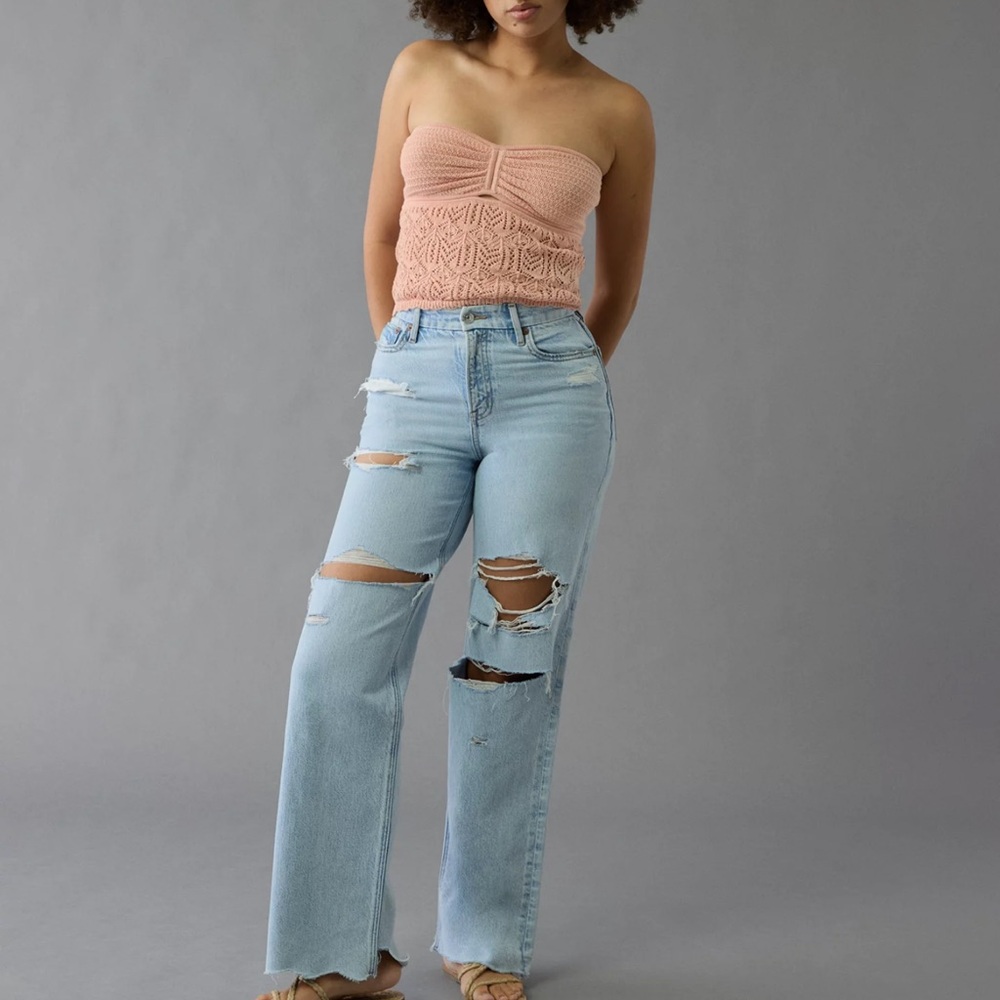 American Eagle Outfitters Light Blue Distressed Flare Jeans